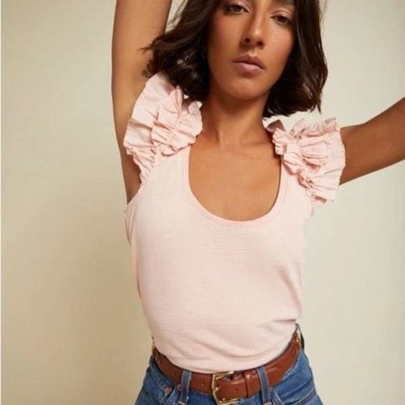 Nation LTD Tops - NATION LTD Womens Valentina Tank Pink Cotton Ruffle Large Feminine Romantic